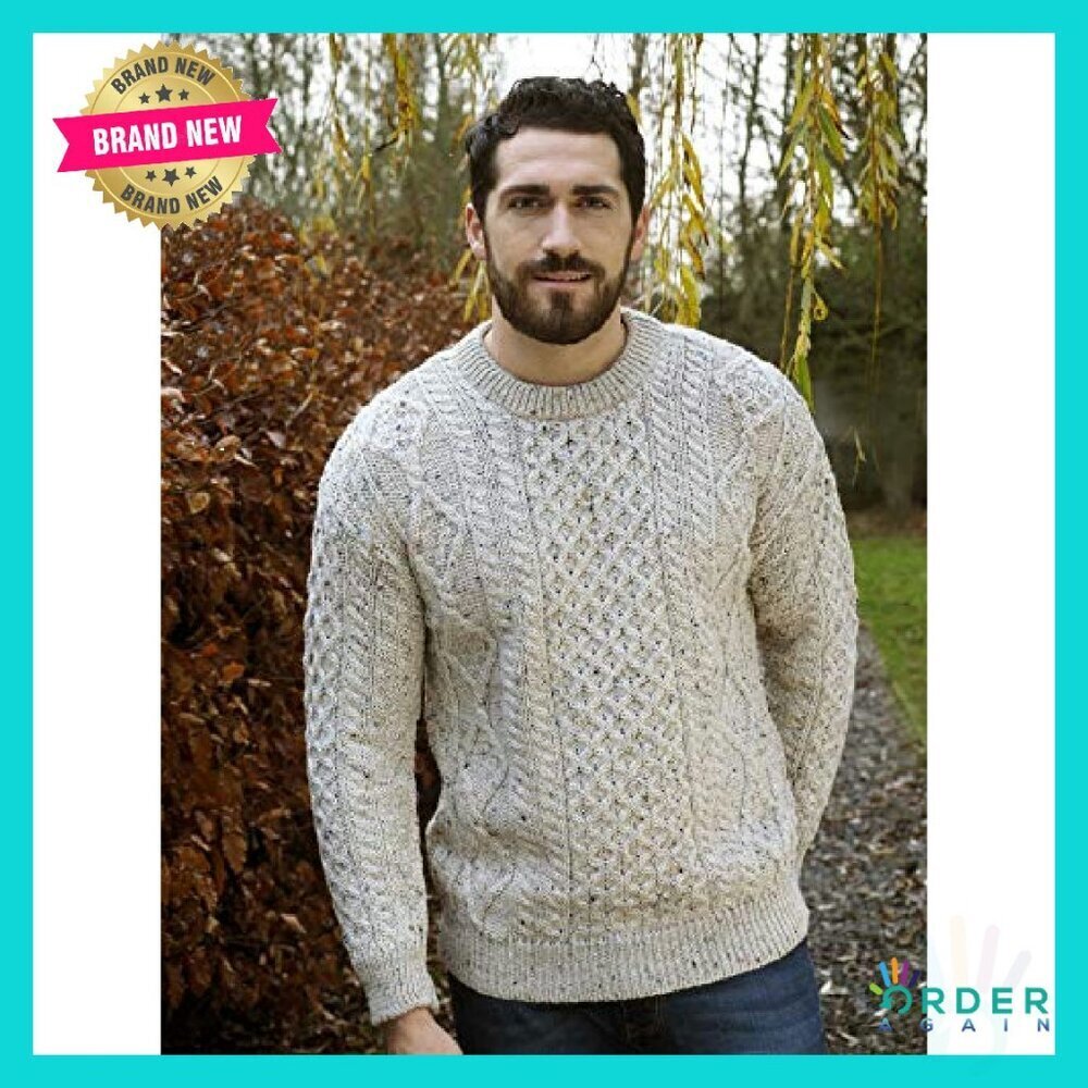 Cable Knit Wool Sweater Classic Unisex Crew Neck Lightweight Warm - Picture 5 of 8
